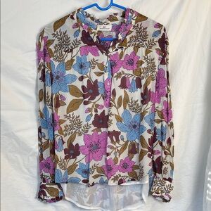 Vineyard Vines White Floral Button-Front Chiffon Blouse Size Large